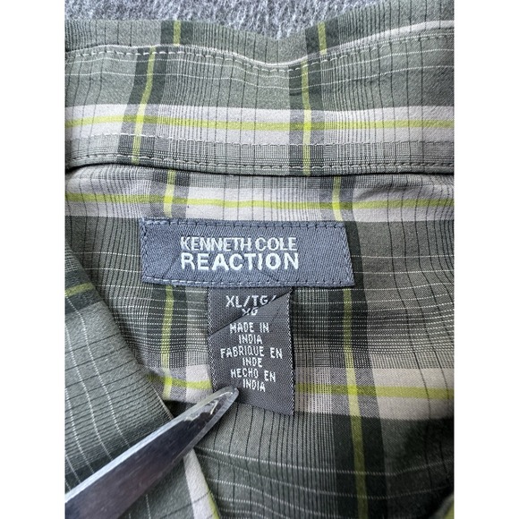 Kenneth Cole Reaction Shirt Mens XLarge Green Plaid Button Up Long Sleeve Cotton - Picture 8 of 15